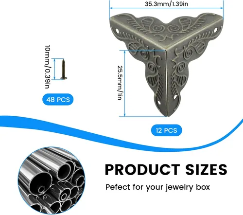 Miniatura 2 de SDTC Tech Paquete de 12 protectores de esquina de muebles de 1 x 1 pulgada, borde triangular de bronce antiguo, protector decorativo de esquina