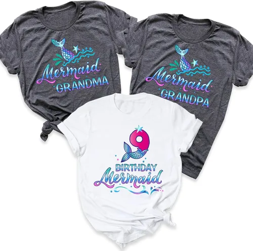 Family Mermaid Birthday Theme T-shirt, Custom Matching Any Age B-day Party Outfits, Gift For Birthday Girl, Funny Birthday Girl Shirt, Sister