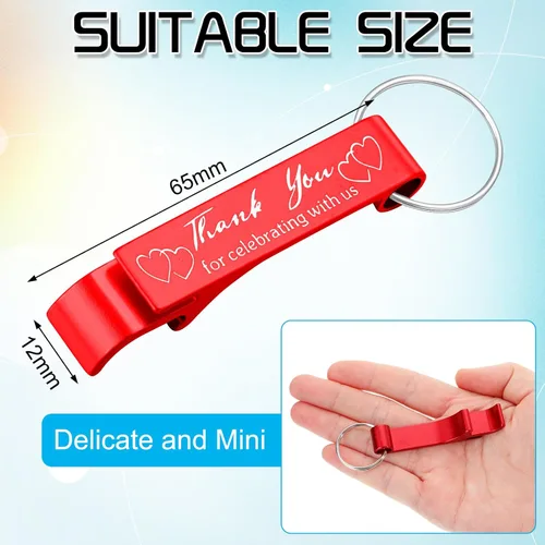 Miniatura 5 de Dandat 100 Piezas Llavero Abrebotellas a Granel Recuerdos de Boda de Agradecimiento para Invitados Abridor de Vino y Cerveza de Aluminio Grabado Rojo