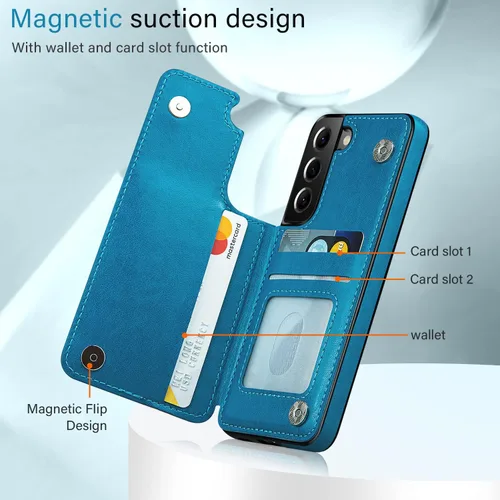 Miniatura 2 de Korecase Funda tipo cartera para Samsung Galaxy S23 con tarjetero, funda clásica de piel con función atril, doble hebilla magnética a prueba