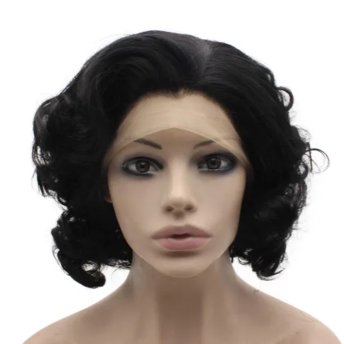 Miniatura 4 de MX angel Peluca de cabello sintético corto y rizado con encaje frontal