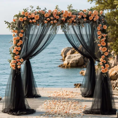 2 paneles de tela negra para arco de boda, cortinas de arco de 19 pies, cortinas de telón de fondo transparentes para boda, ceremonia, fiesta, Negro