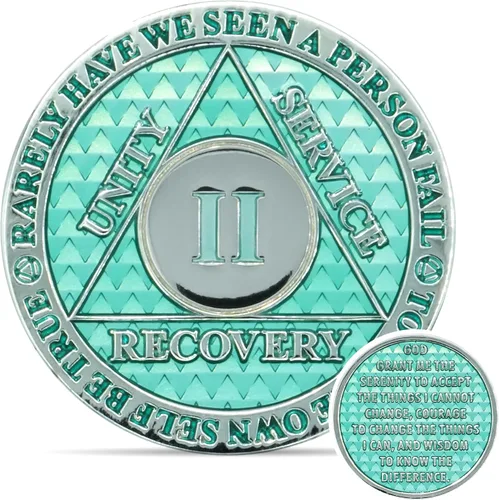 Miniatura 66 de Moneda de sobriedad de 10 años Chip AA Legacy Ficha de aniversario de recuperación de triplaca gruesa (Aqua)
