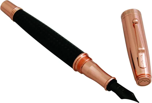 Monteverde Invincia - Pluma estilográfica de fibra de carbono de oro rosa, punta media, diseño de fibra de carbono con tapa chapada en oro rosa de
