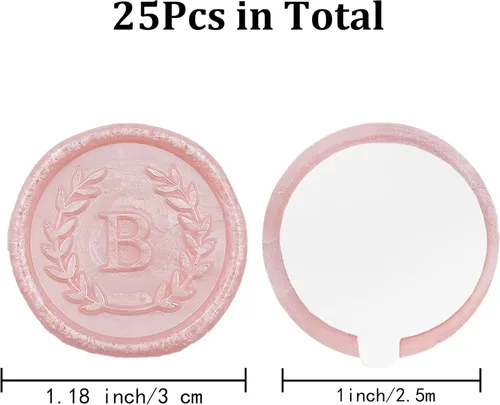 Miniatura 2 de 25 piezas de pegatinas adhesivas de sello de cera rosa en letra B, hechas a mano, sin necesidad de sello, pegatinas de cera para rasgar y usar