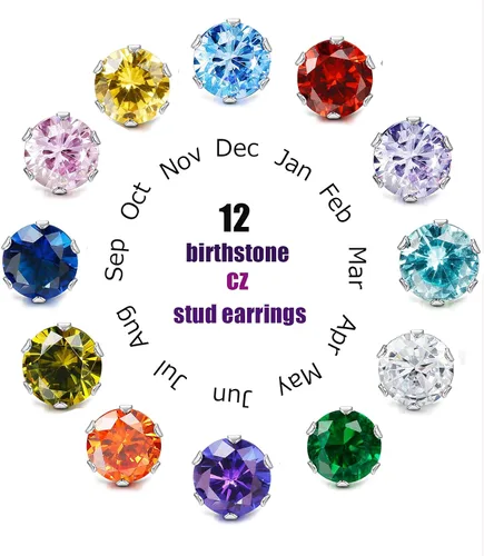 Miniatura 3 de LOYALLOOK 12 pares de aretes de acero inoxidable con circonita cúbica redonda de corte brillante para mujer, Piedra Diamante Circonita cúbica Piedra