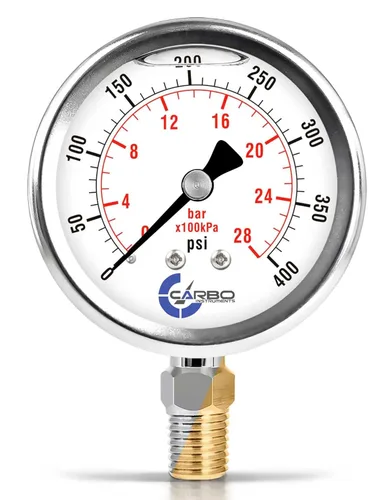 Miniatura 8 de Medidor de presión relleno de líquido de glicerina de 5000 PSI, dial de 2.5 pulgadas, montaje inferior 1/4 NPT, caja de acero inoxidable 304, piezas