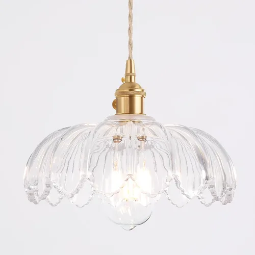 Miniatura 23 de Shenmoyl Lámpara colgante con pantalla de vidrio transparente a rayas, luz colgante vintage de latón, luz colgante ajustable para cocina, isla