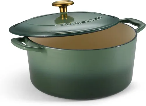 Miniatura 15 de Tramontina Bestow - Olla para horno holandés de hierro fundido esmaltado con tapa, redonda, 5.5 cuartos de galón, color blanco mate