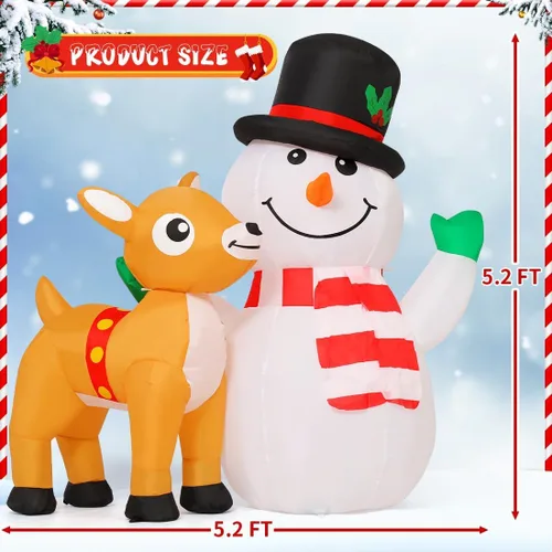 Miniatura 5 de COMIN Muñeco de nieve navideño inflable de 5.2 pies para decoraciones al aire libre, muñeco de nieve reno inflable con LEDs integradas