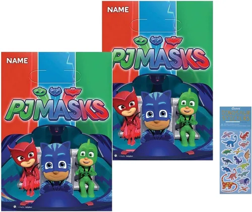 El paquete de suministros para fiesta de cumpleaños de PJ incluye 16 bolsas de botín para fiestas y 1 hoja de calcomanías de dinosaurio