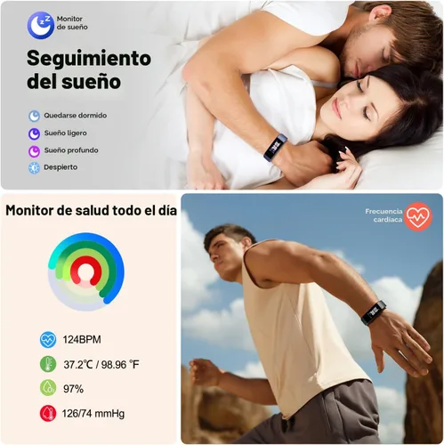 Miniatura 3 de Monitor de actividad con contador de pasos y calorías, cronómetro, frecuencia cardíaca, resistencia al agua IP68, dispositivo de salud con monitor