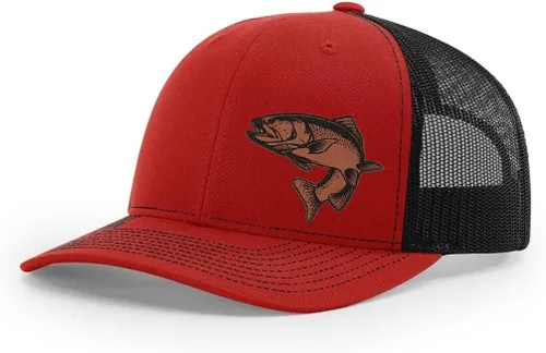 Miniatura 9 de Sombrero de pesca de trucha con parche de cuero grabado láser Richardson 112 Snapback Trucker Cap