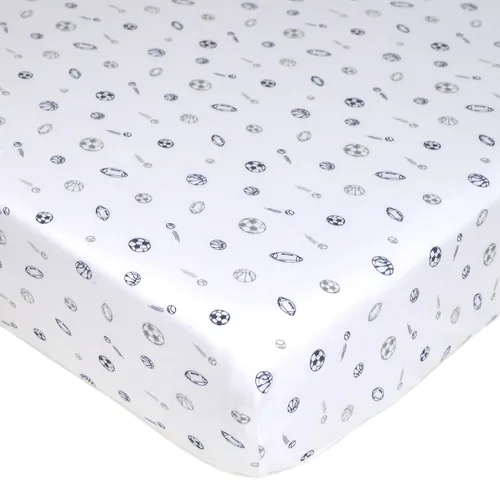 American Baby Company Sábana bajera ajustable para cuna de 28 x 52 pulgadas, suave, transpirable, neutro, 100% algodón, color azul marino/gris, para