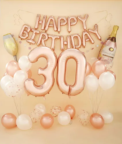 Miniatura 7 de PartyHooman Decoraciones de cumpleaños número 30 para mujer con banda de cumpleaños número 30 y tiara de diamantes de imitación Globos