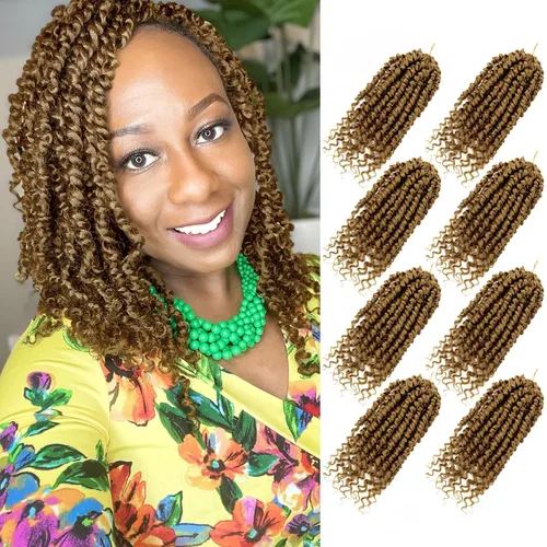 Bileaf Cabello de Ganchillo Passion Twist Pre-retorcido de 10 Pulgadas, 8 Paquetes de Ganchillo Passion Twist, Cabello Corto Passion Twist con