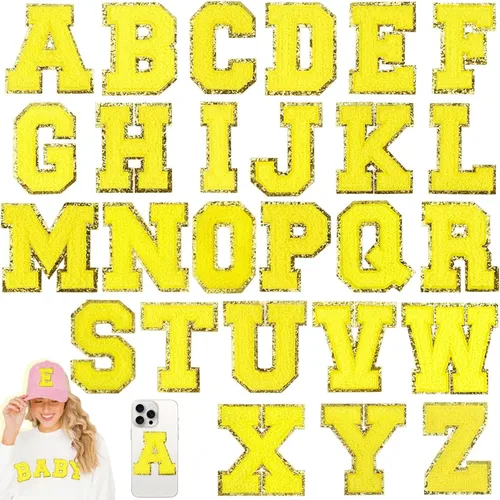 Miniatura 39 de 104 Piezas de Letras Grandes de 3 Pulgadas de Chenilla Blancas de la A-Z, Letras Termoadhesivas para Tela y Ropa, Bordado de Brillantina para 104