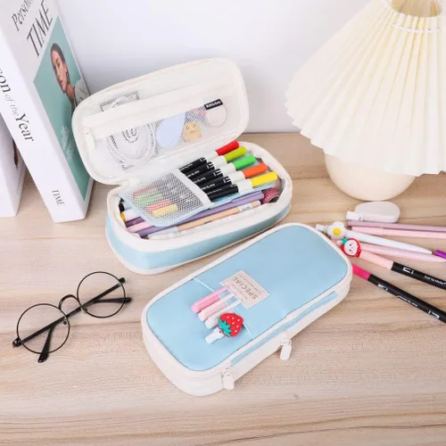 Miniatura 2 de iSuperb Estuche plegable para lápices con cremallera de gran capacidad, bolsa de lona estética, compartimentos para organizar artículos