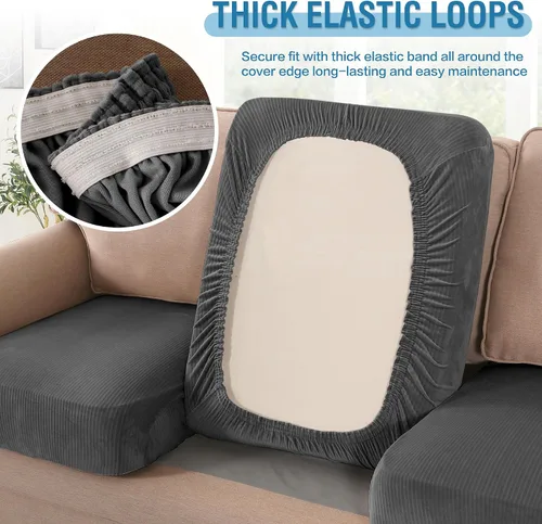 Miniatura 121 de H.VERSAILTEX Funda de cojín elástica de terciopelo para sofá, funda de cojín de felpa para silla, sofá biplaza o sofá, protector de muebles, cojín