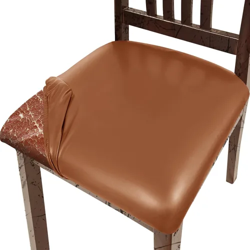 Miniatura 10 de Juego de 4 fundas de asiento para sillas de comedor de cuero PU, impermeables, fundas elásticas para sillas de comedor/cocina/hotel, fundas
