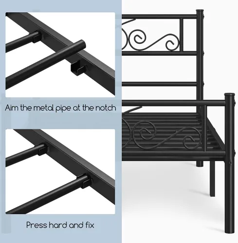 Miniatura 8 de Topeakmart Base de cama clásica de metal de 13 pulgadas con cabecero, base de colchón, plataforma de cama, base de cama con listones, tamaño Negro