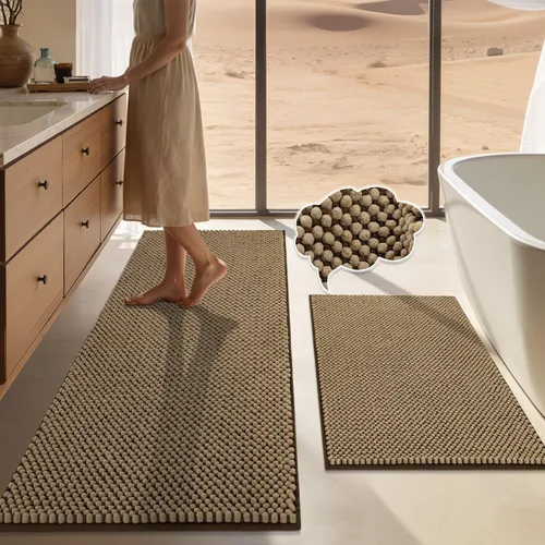 Miniatura 7 de BSICPRO Juego de alfombras de baño 2 piezas - Tapetes de baño de chenilla antideslizantes - Gruesa y suave alfombra absorbente de salvia para baño