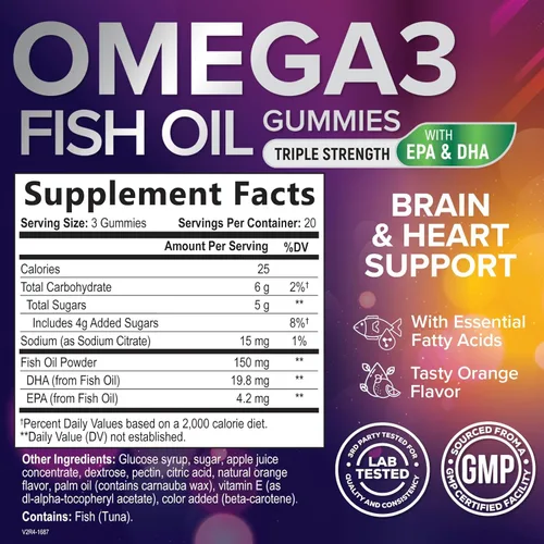 Miniatura 2 de Gomitas de aceite de pescado Omega 3 – 3 veces más fuerza para la salud del corazón, suplemento de goma de aceite de pescado Omega 3 de alta