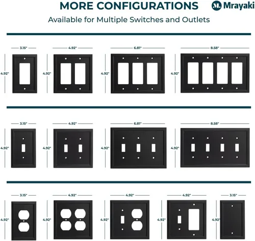Miniatura 3 de Placa de pared, cubiertas de toma de corriente dúplex, cubierta de interruptor de luz negro mate - Placa de cubierta de toma de corriente eléctrica