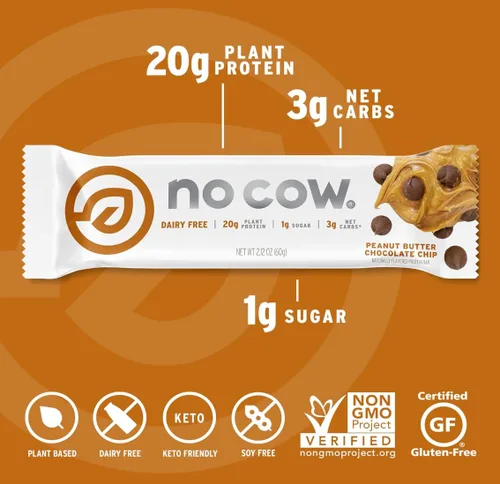 Miniatura 3 de No Cow Barras de proteína vegana, paquete variado de mantequilla de maní 0.71 onzas de proteína a base de plantas, sin gluten, sin lácteos, sin
