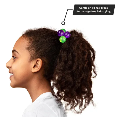 Miniatura 5 de Paquete de 24 piezas de coletas grandes redondas con bolas para cola de caballo, elásticos para el cabello con cuentas dobles, multicolor brillante