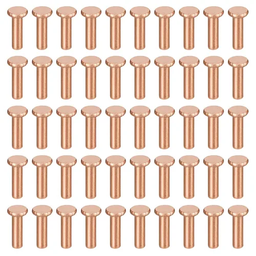 Miniatura 17 de uxcell 100 remaches sólidos de cobre, remaches metálicos de cabeza plana de 1/8 x 5/32 pulgadas para aplicaciones eléctricas, suministros de trabajo