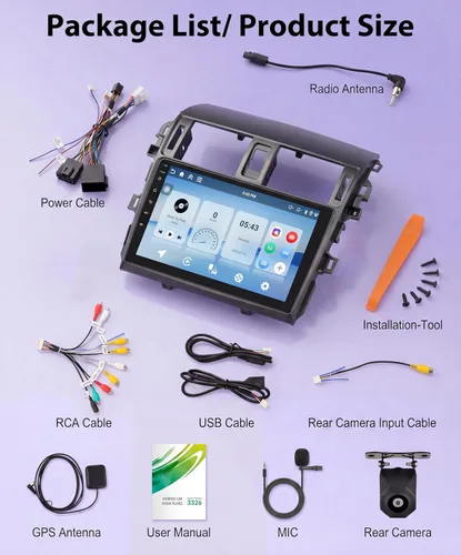 Miniatura 9 de Radio de coche 2G+64G para Toyota Corolla 2009-2013, estéreo de coche Android inalámbrico Carplay, Rimoody pantalla táctil de 9 pulgadas