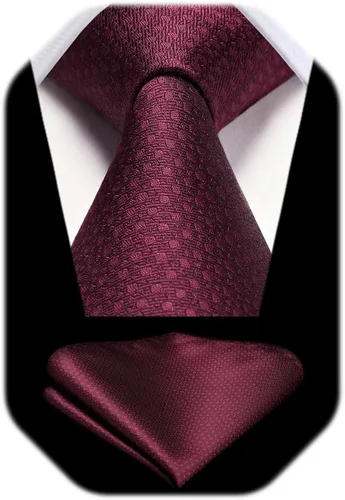 Miniatura 63 de HISDERN Conjunto de corbata a cuadros a cuadros pañuelo tejido clásico formal para hombre corbata y bolsillo cuadrado
