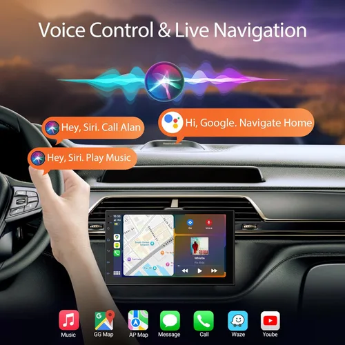 Miniatura 5 de Haudio Estéreo de auto de doble DIN de 7 pulgadas, radio táctil para automóvil con Apple Carplay inalámbrico y Android Auto, Mirror Link, Bluetooth