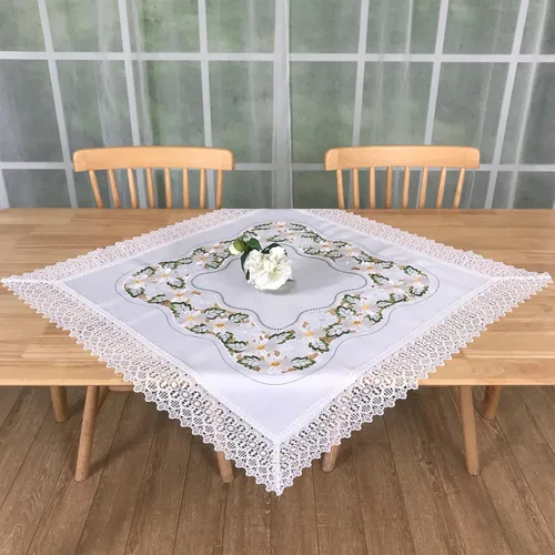 Miniatura 28 de Mantel bordado para decoración de encaje a prueba de polvo, sin arrugas, lavable, floral, rectangular, para cocina, comedor, vacaciones, cumpleaños