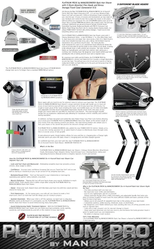 Miniatura 3 de Platinum Pro by MANGROOMER Nueva afeitadora de espalda con 3 cabezales flexibles de amortiguador, bisagra eléctrica, mango de alcance extremo