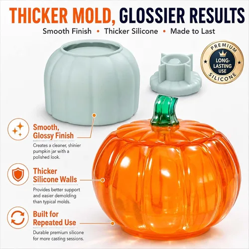 Miniatura 3 de Molde de resina para tarro de calabaza, molde para frascos, moldes de resina epoxi para Halloween, moldes de silicona de calabaza, otoño, decoración
