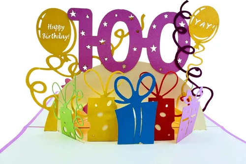 Miniatura 13 de iGifts And Cards Tarjeta desplegable 3D de cumpleaños número 100: caja de fiesta azul centro de mesa de champán - Saludo de hito para padres