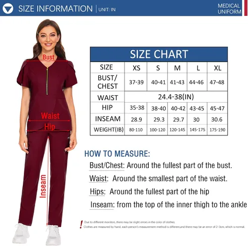 Miniatura 7 de VIAOLI Conjunto de ropa quirúrgica para mujer con cremallera, conjunto médico de enfermería y pantalón de enfermería, diseño moderno y sexy