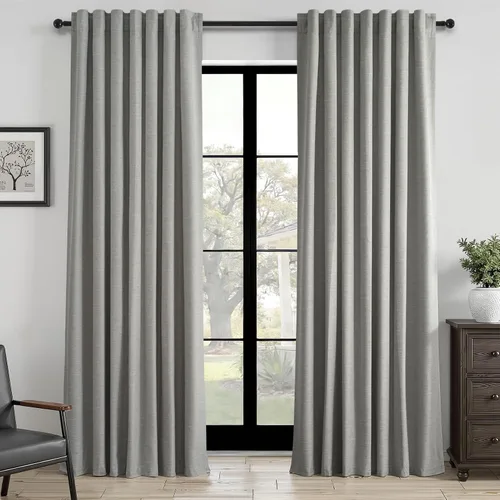Miniatura 48 de Topfinel Cortinas opacas, blanco beige, 2 paneles, ventanas pequeñas, textura, mezcla de lino, bohemia, abedul, rural, gancho, bolsillo trasero