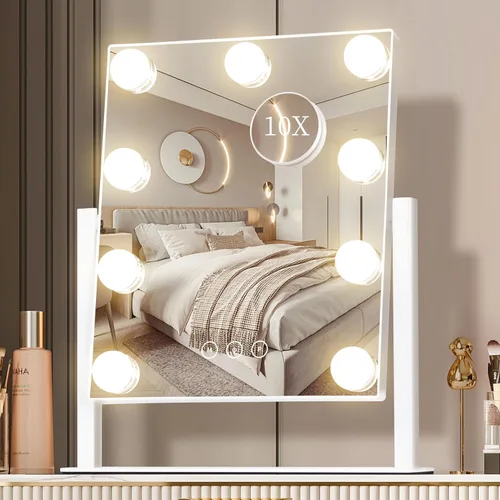 Miniatura 12 de Espejo de tocador con luces, espejo de maquillaje con luces con 9 bombillas LED regulables, 3 modos de iluminación de color desmontables, espejo