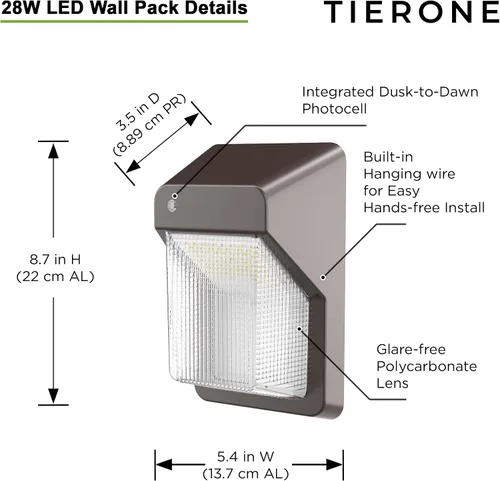 Miniatura 2 de TIERONE Luz LED de Pared con Fotocélula del Atardecer al Amanecer Iluminación de Seguridad para Montaje en Pared al Aire Libre 28W 3000LM 4000K Luz