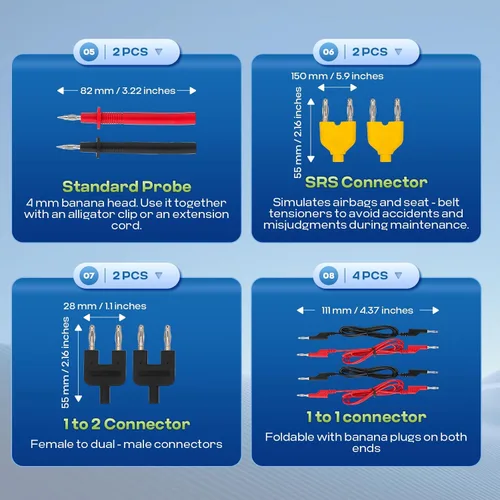 Miniatura 5 de Kit de cables de prueba de multímetro automotriz de 110 piezas con clips de cocodrilo, tapones de plátano y sondas, herramienta profesional
