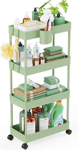 Miniatura 11 de LEHOM Carrito de almacenamiento delgado de 5.1 pulgadas, organizador de baño de 4 niveles, estantería móvil, carrito utilitario rodante, organizador