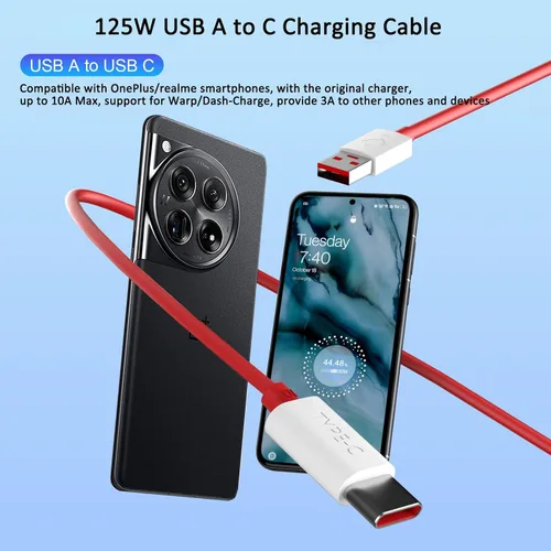 Miniatura 2 de COOYA Cable de carga USB C de 80 W para carga súper vooc para OnePlus 15 13 12, 10A USB A a USB C cable de carga para OnePlus 7 Pro 8 7T, tipo C