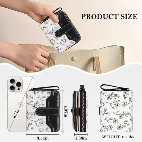 Miniatura 3 de BIAOTIE - Cartera para mujer con flores bonitas, con bloqueo RFID, tarjetero para tarjetas de crédito, monedero pequeño de dos pliegues
