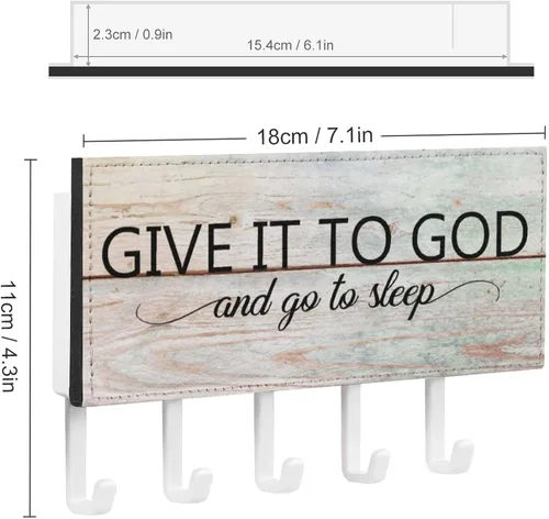 Miniatura 2 de Soporte para llaves con texto en inglés "Give It to God and Go to Sleep", soporte para llaves de pared, versículo de la Biblia, organizador