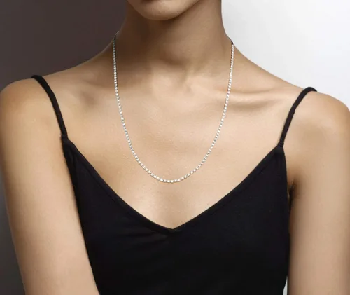 Miniatura 3 de Miabella 925 Sterling Silver Italian Sparkle Mirror Link Chain Necklace for Women Teen Girls, Made in Italy