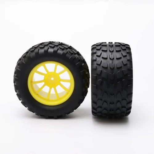 Miniatura 4 de 4PCS RC Rubber Tire 0.472 in Hex RC Ruedas y Neumáticos Escala 1/10 Coche Monster Truck Neumáticos Gravel Tread w/5 Radios Rueda Rim Amarillo RC