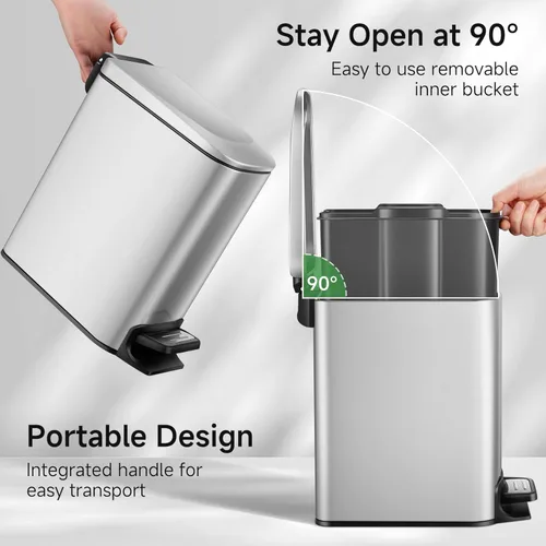 Miniatura 2 de TIPGO Cubo de basura delgado para baño con tapa de cierre suave, pedal de paso, cubo de basura de acero inoxidable de 6 litros/1.6 galones, cubos